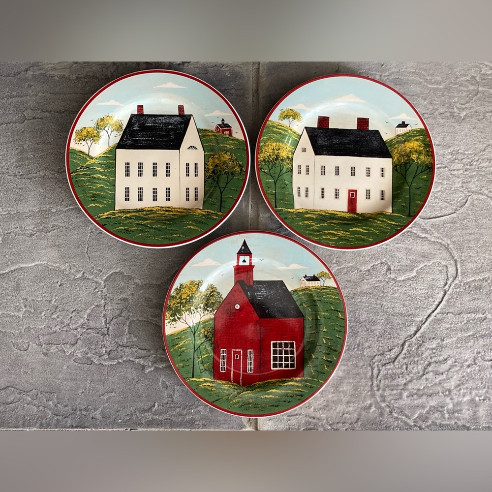 Sakura Country Life by Warren Kimble Brandon House Set of 3 Salad Plates 8 1/4"